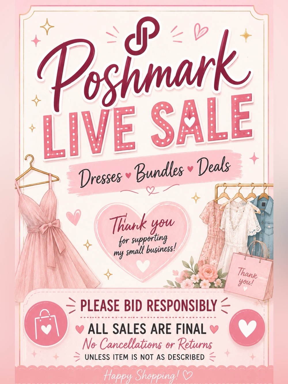 Poshmark Live Sale Graphic - Pink Dress & Boutique Sign